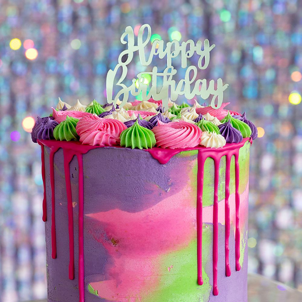 Tårtdekoration Happy Birthday Silver