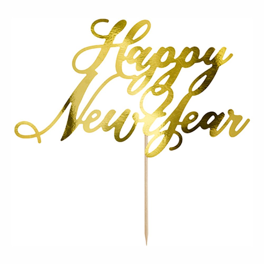 Kakepynt Happy New Year Gull Metallic
