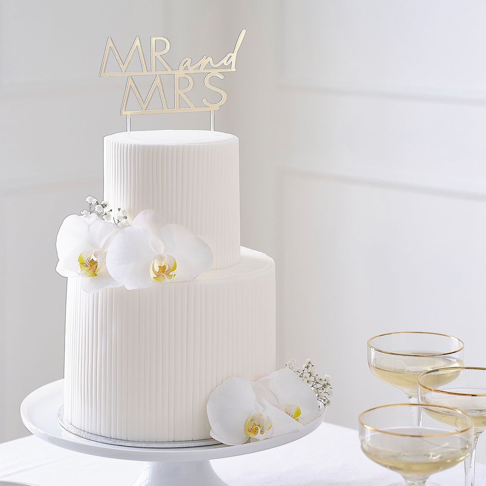 Tårtdekoration i Akryl Mr & Mrs Guld