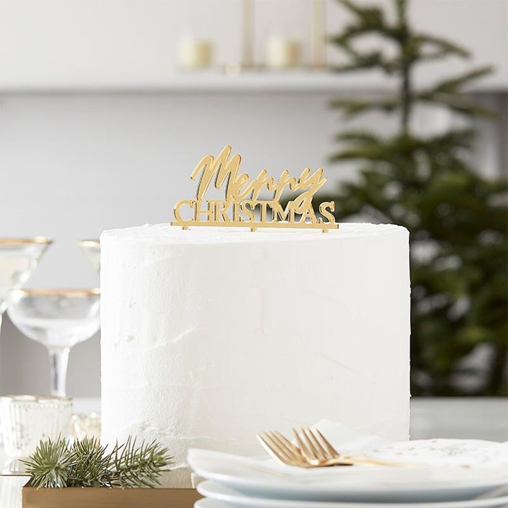 Kagedekoration Merry Christmas Guld
