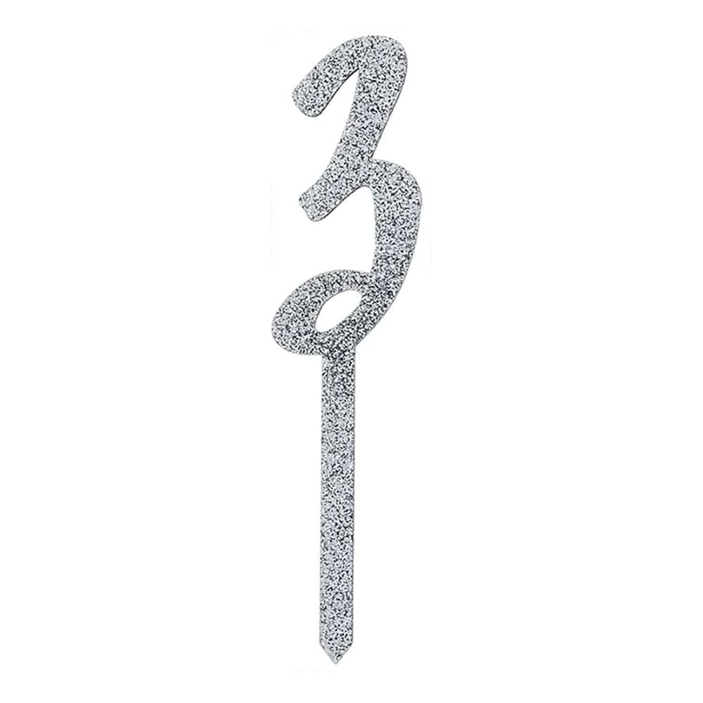 Tårtdekoration Siffra Silver Glitter i Akryl