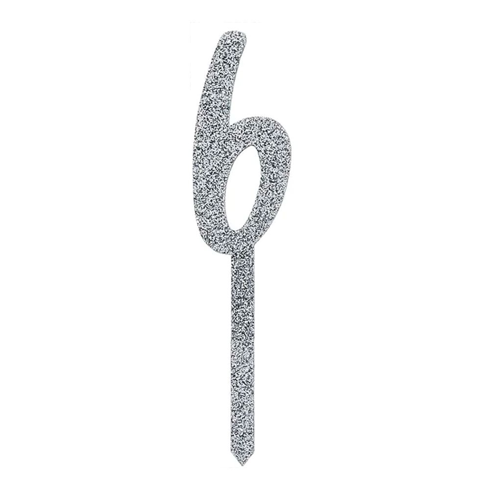 Tårtdekoration Siffra Silver Glitter i Akryl