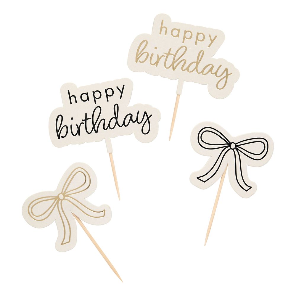 Kagedekorationer Happy Birthday Cremehvid Sløjfe