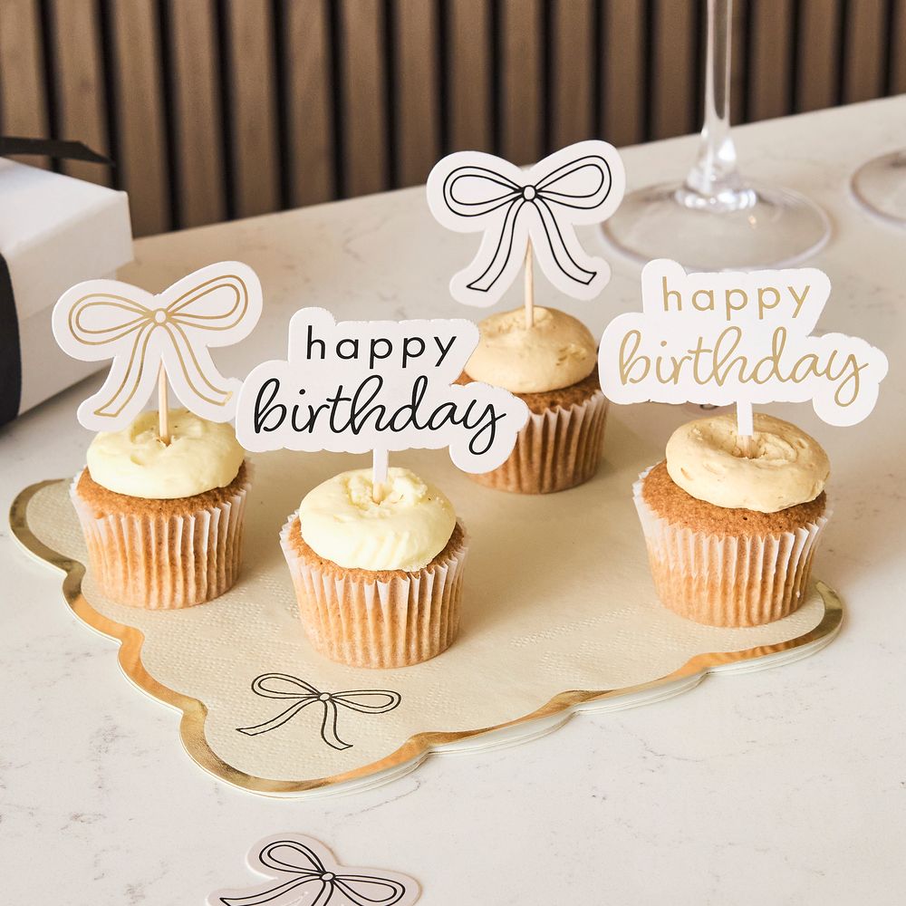 Kagedekorationer Happy Birthday Cremehvid Sløjfe