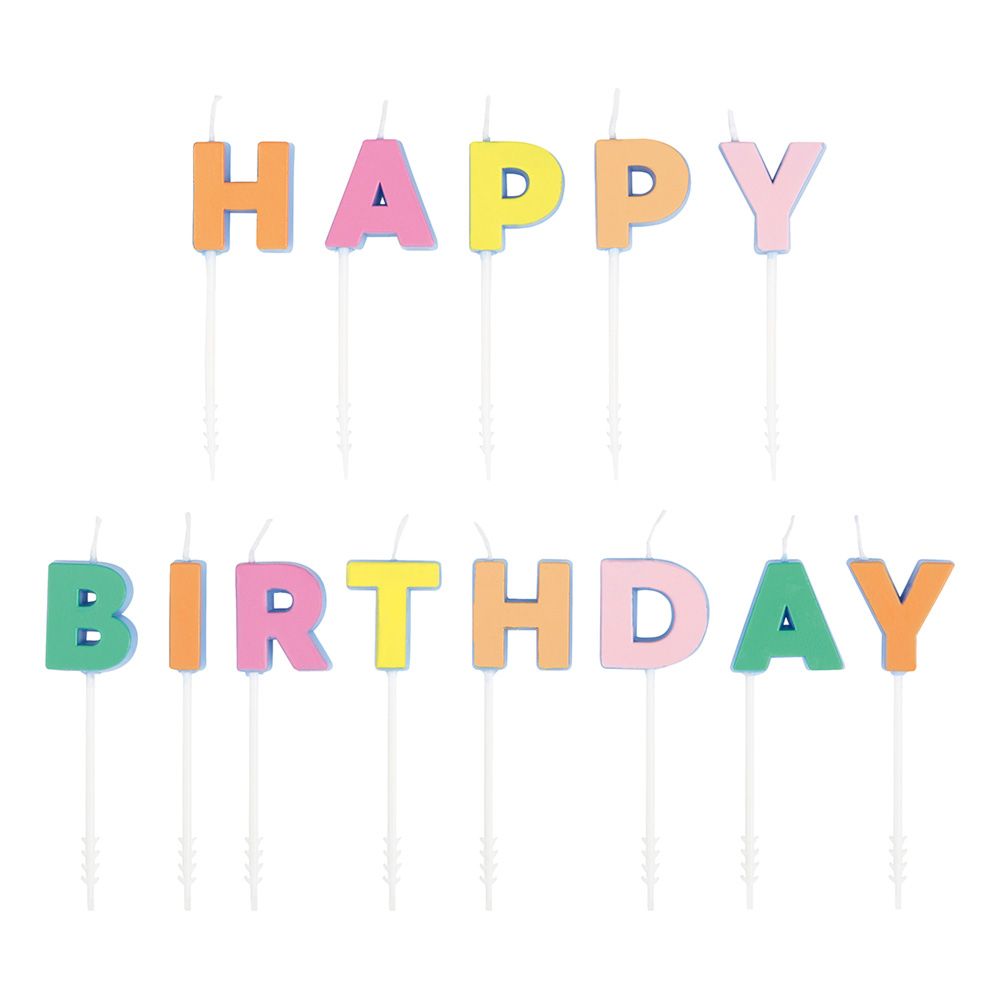 Tårtljus Happy Birthday Pastell