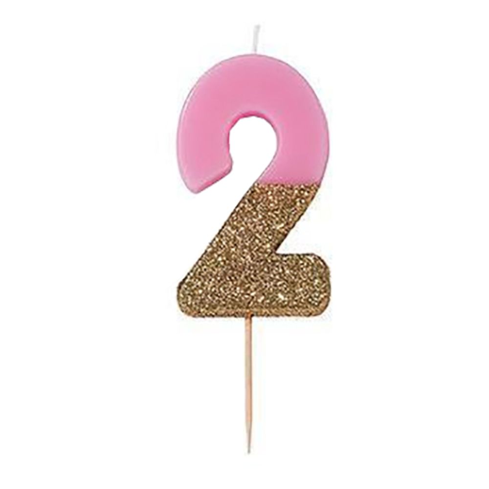 Kakelys Tall Lys Rosa/Gullglitter