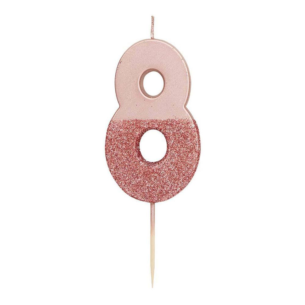 Vaaleanpunainen kakkukynttilä Numero Rosékulta/Glitter