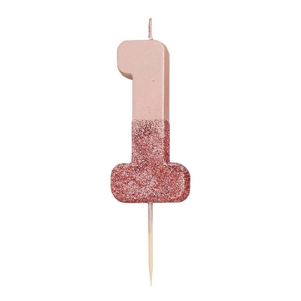 Vaaleanpunainen kakkukynttilä Numero Rosékulta/Glitter