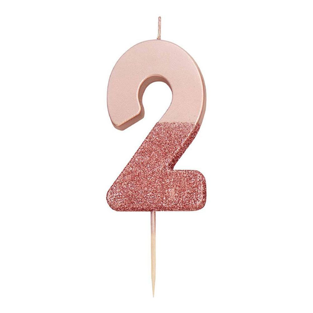 Vaaleanpunainen kakkukynttilä Numero Rosékulta/Glitter
