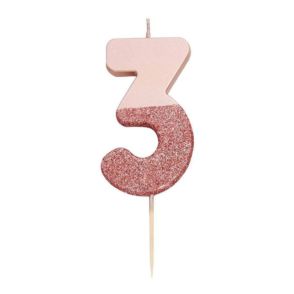Vaaleanpunainen kakkukynttilä Numero Rosékulta/Glitter
