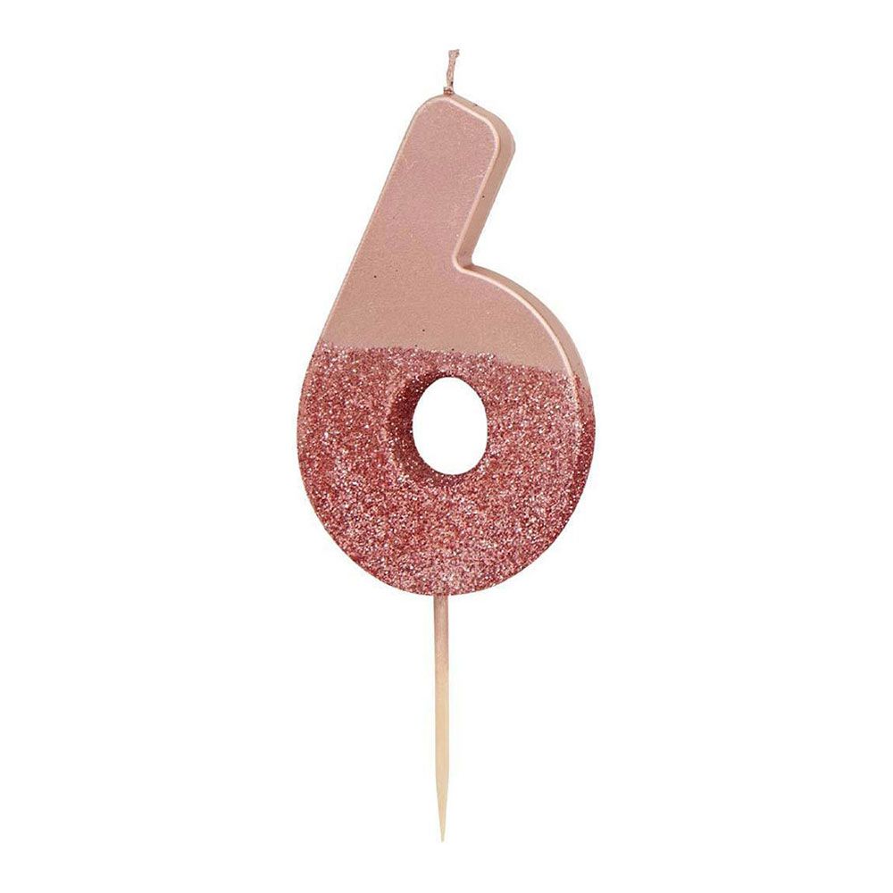 Vaaleanpunainen kakkukynttilä Numero Rosékulta/Glitter