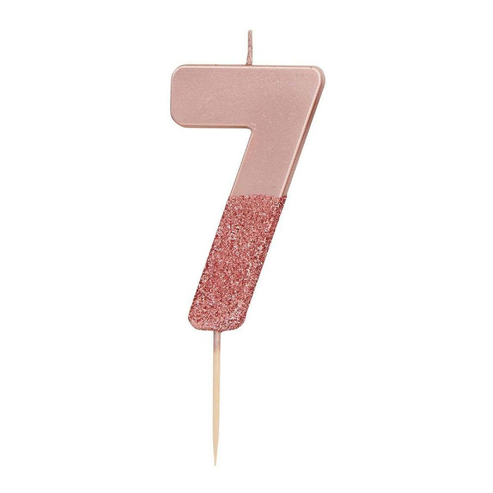 Vaaleanpunainen kakkukynttilä Numero Rosékulta/Glitter