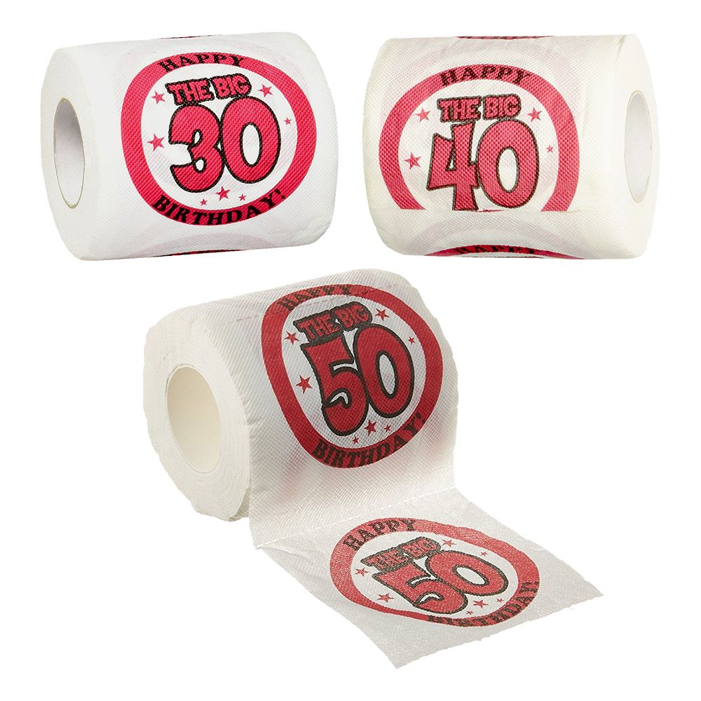 Toalettpapir Happy Birthday 30/40/50 år