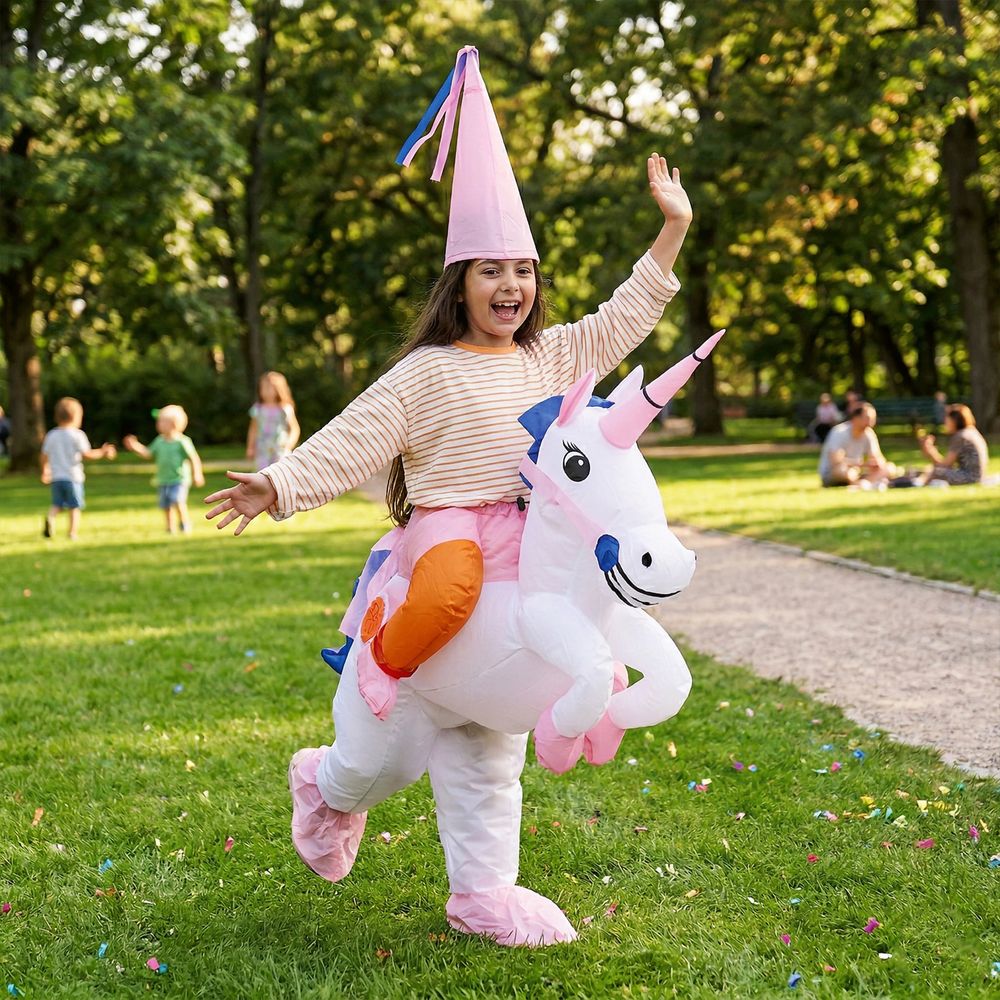 Uppblåsbar Ridande Unicorn Barn Maskeraddräkt