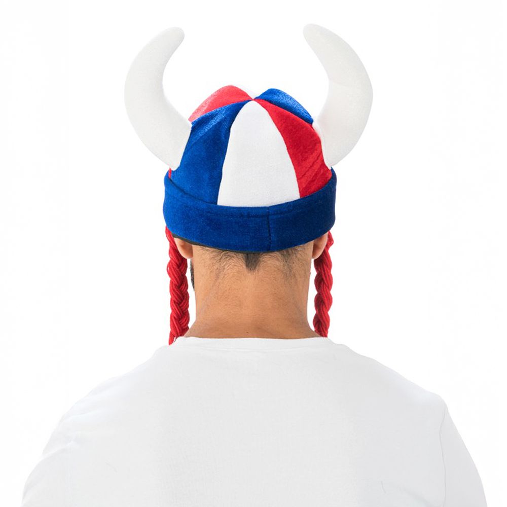 Vikingahjälm Blå/Röd/Vit med Flätor