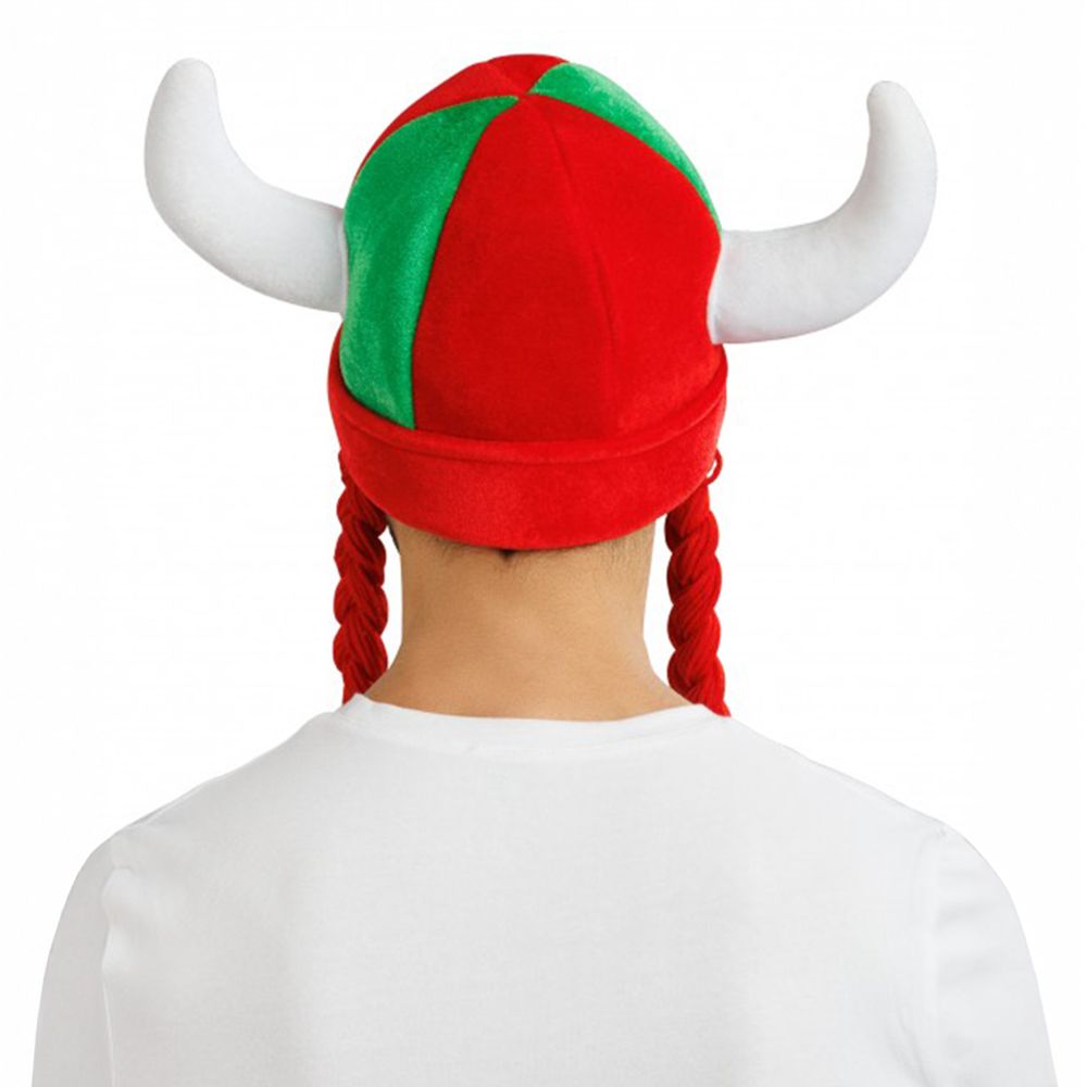 Vikingahjälm Röd/Grön med Flätor