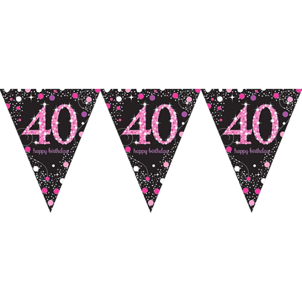 Vimpelguirlande 40 Sort/Lyserød Glitter