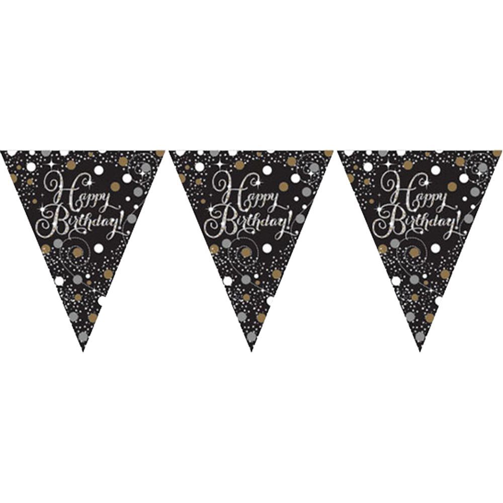 Vimpelguirlande Happy Birthday Guld/Sølv Glitter