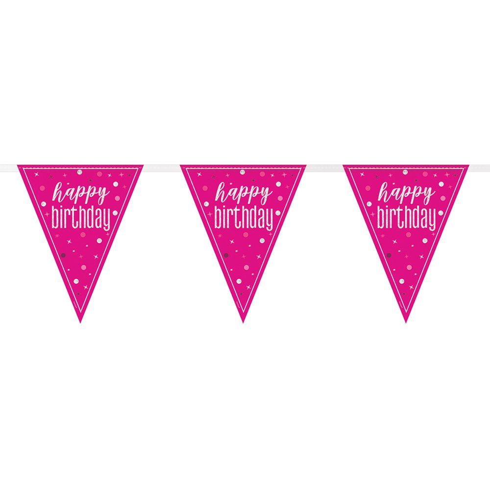 Vimpelguirlande Happy Birthday Lyserød/Sølv