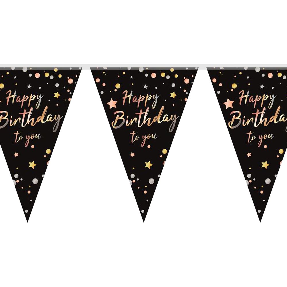 Vimpelgirlang Happy Birthday Svart