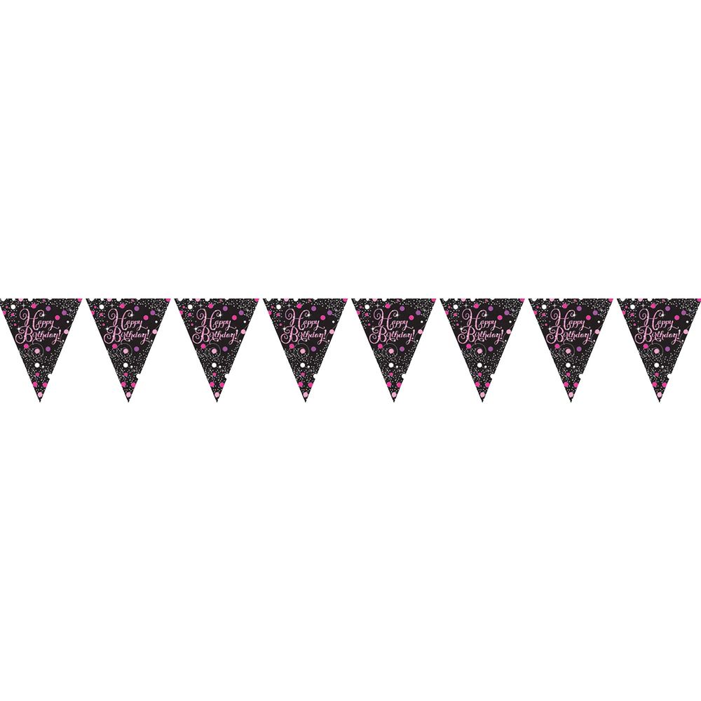 Vimpelguirlande Happy Birthday Sort/Lyserød Glitter