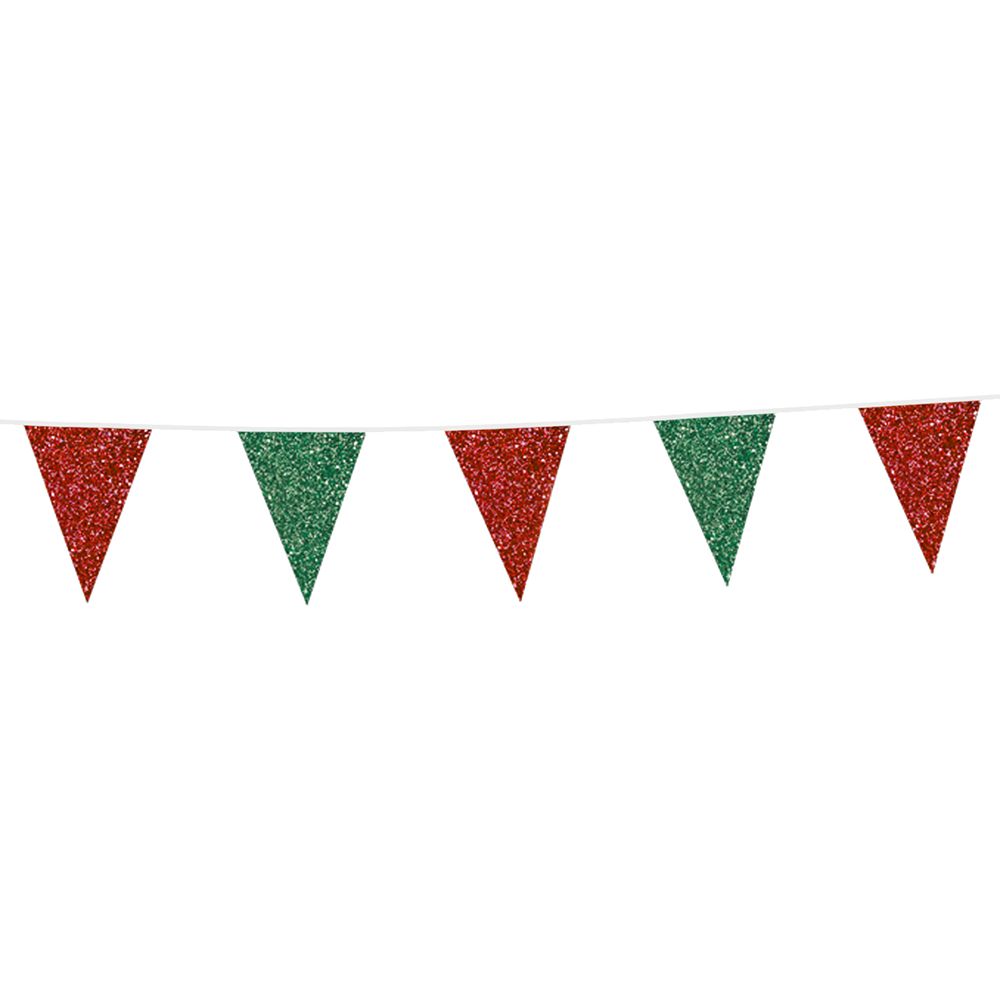 Vimpelguirlande Rød/Grøn Glitter