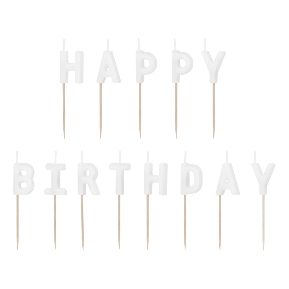 Hvide Kagelys Happy Birthday