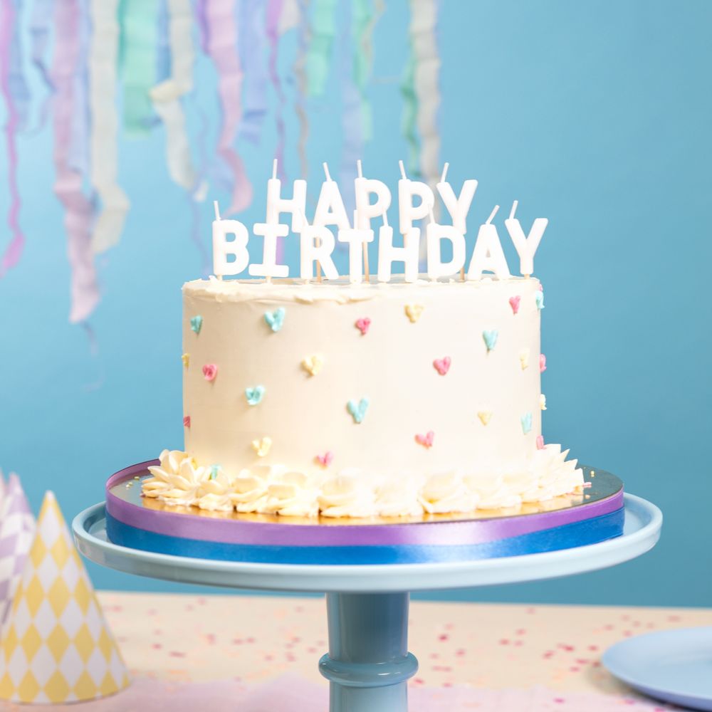 Hvide Kagelys Happy Birthday