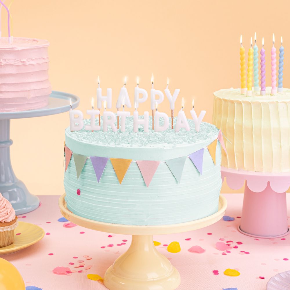 Hvide Kagelys Happy Birthday