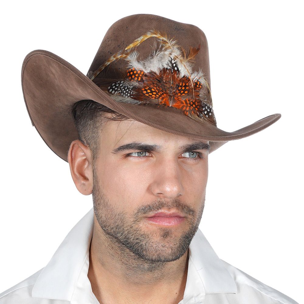 Western Cowboyhatt Brun med Fjädrar