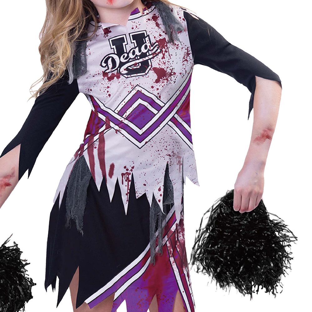 Zombie Cheerleader Svart/Lila Barn Maskeraddräkt