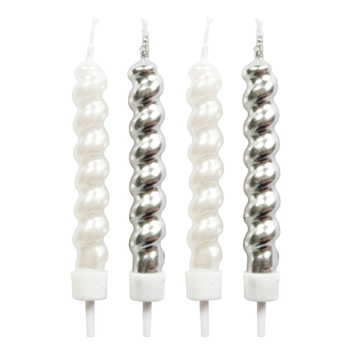Tårtljus Skruvade Vit/Silver - 8-pack
