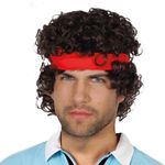 70'er Tennisprof Sort Paryk med Pandebånd