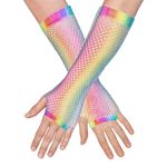 80-talls UV fingerløse nettinghansker lange regnbue neon