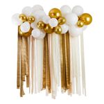 Ballonbue med Streamers Hvid/Guld Metallic