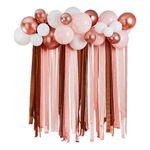 Ballonbue med Streamers Hvid/Roséguld Metallic