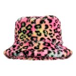 Bucket Hat i kunstpels leopard lyserød