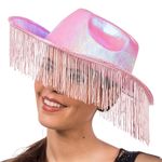 Cowboyhat lyserød skinnende med frynser