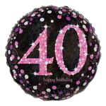 Folieballon 40 Happy Birthday Lyserød Sparkling