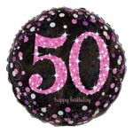 Folioilmapallo 50 Happy Birthday Vaaleanpunainen Sparkling