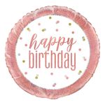 Folieballon Happy Birthday Hvid/Rosaguld