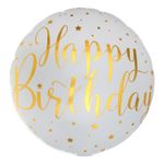 Folieballon Happy Birthday Hvid/Guld