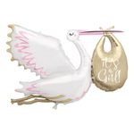 Folieballon Stork It's a Girl Lyserød
