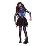 Neon Skelet med Nederdel Børnekostume