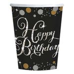 Pappkopper Happy Birthday Sølv/Gull Glitter