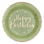 Paptallerken Happy Birthday Grøn/Guld