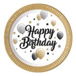 Paptallerkener Happy Birthday med Guldkant