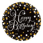 Paptallerkener Happy Birthday Sølv/Guld Glitter
