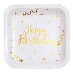 Paptallerkener Happy Birthday Hvid/Guld