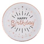 Paptallerkerner Sparkling Happy Birthday Hvid/Roséguld